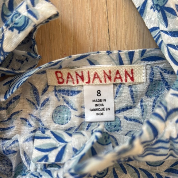 EUC Banjanan Girls printed dress, blue/white, sz 8 - Picture 2 of 7